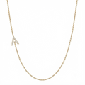 14k gold initial necklace with letter A pave diamond pendant on white background