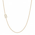 14k gold initial necklace with letter B pave diamond pendant on white background