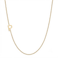 14k gold sideways initial necklace with letter P pendant on white background