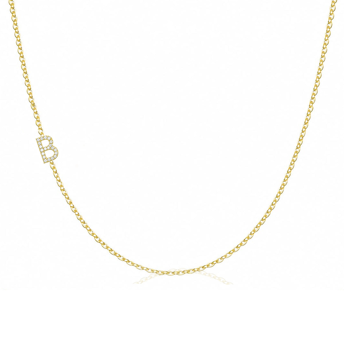 14K Gold Pavé Diamond Letter B Necklace
