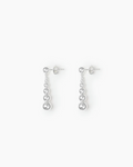 Pair of silver drop earrings on a white background