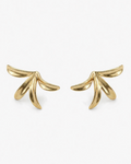 Gold leaf-shaped earrings on a white background
