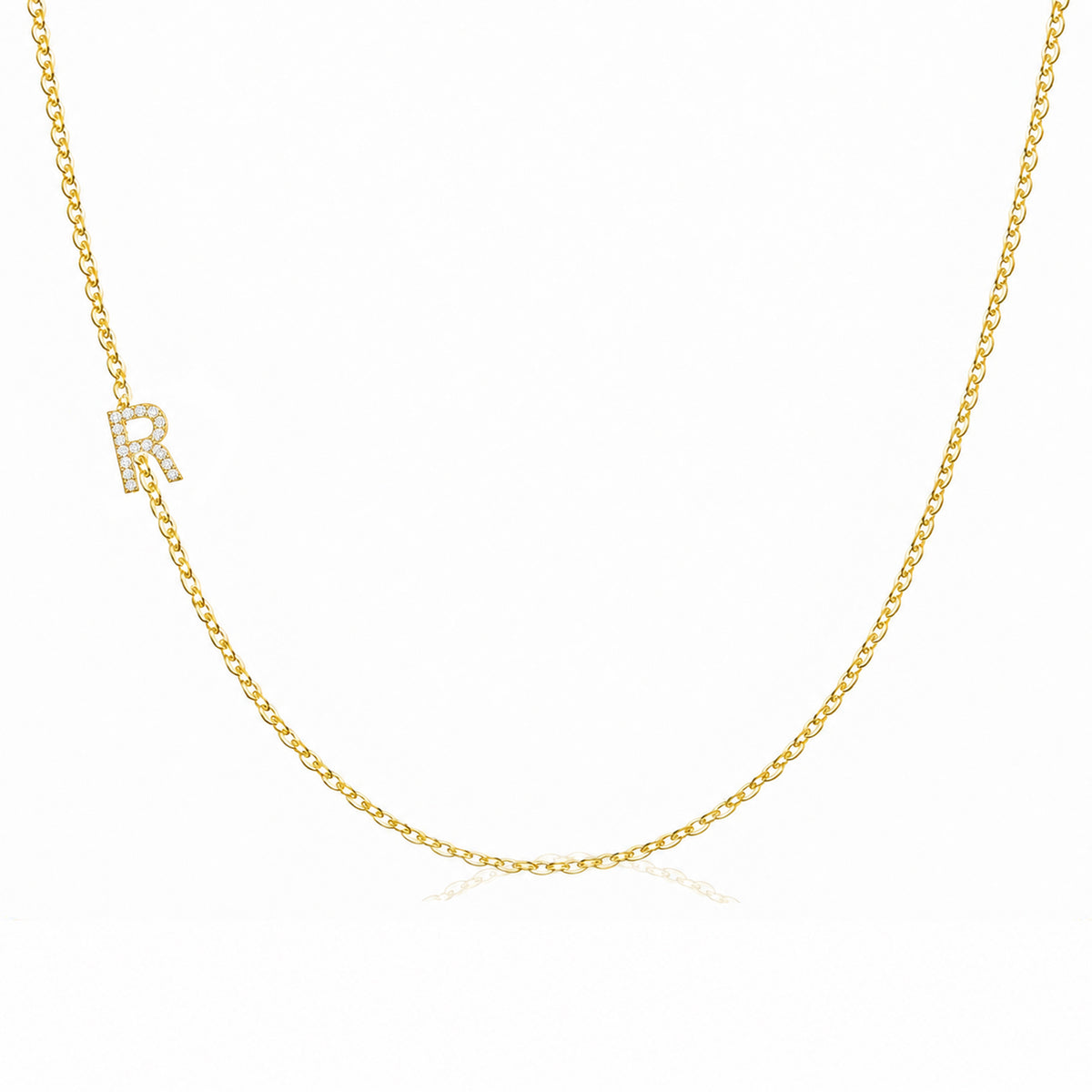 14K Gold Pave Diamond Letter R Necklace