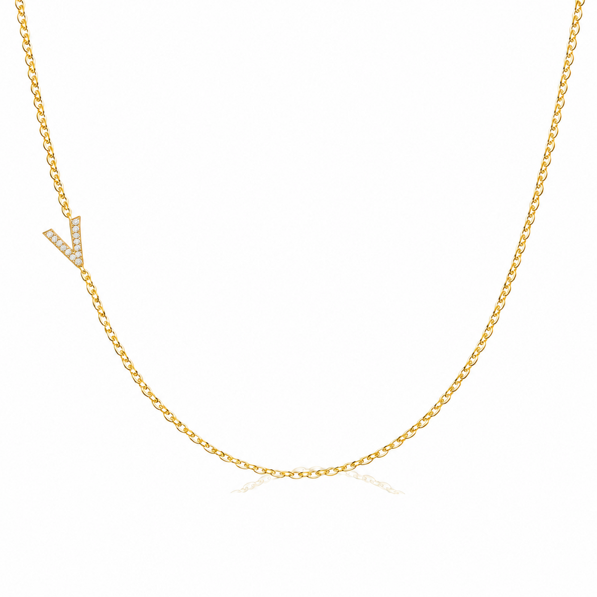 14K Gold Pave Diamond Letter V Necklace