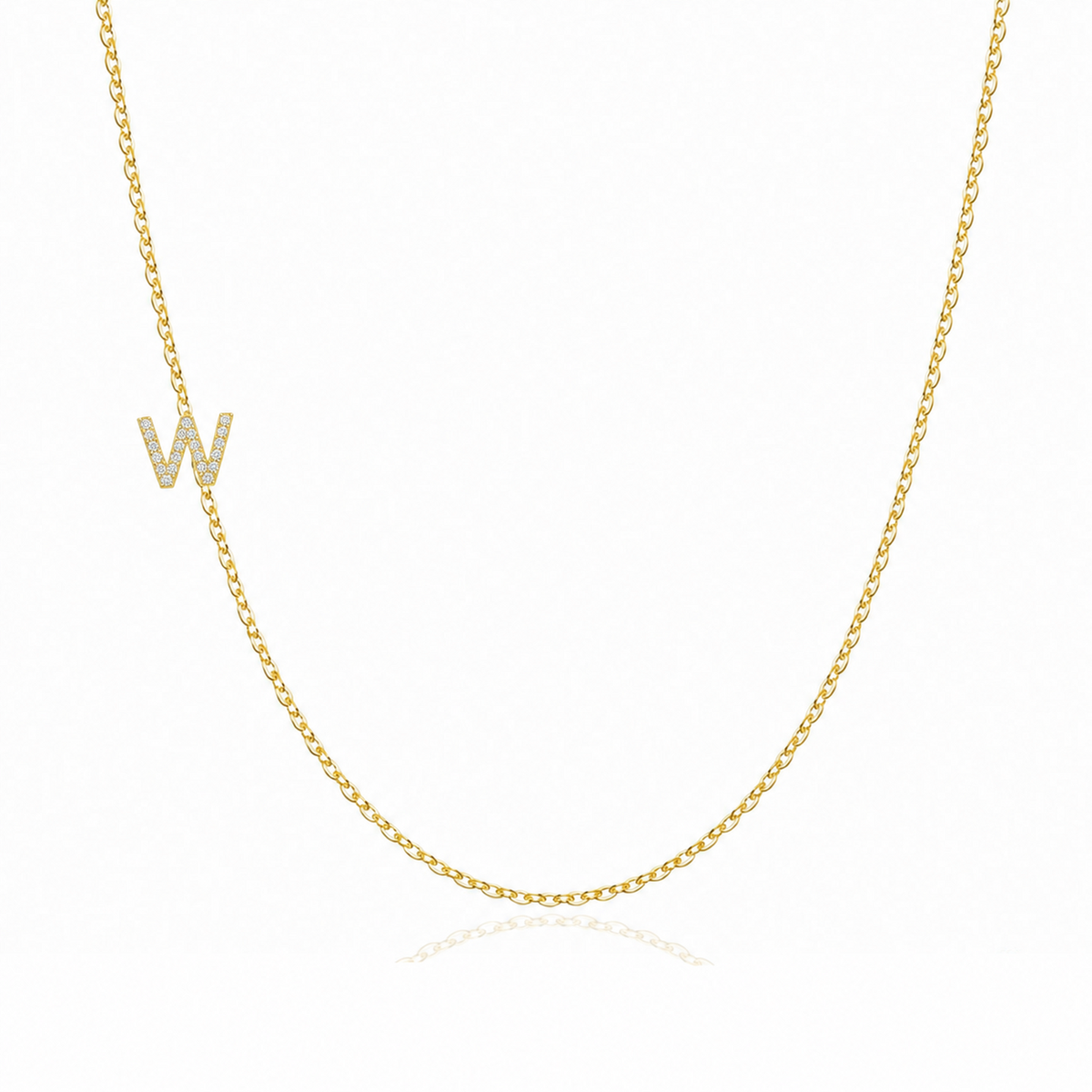 14K Gold Pave Diamond Letter W Necklace