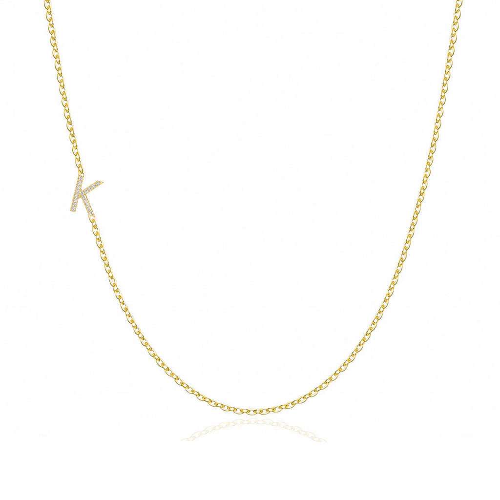 14K Gold Pave Diamond Letter K Necklace