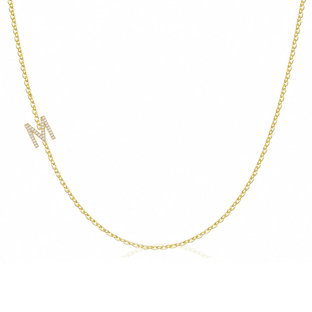 14K Gold Pave Diamond Letter M Necklace