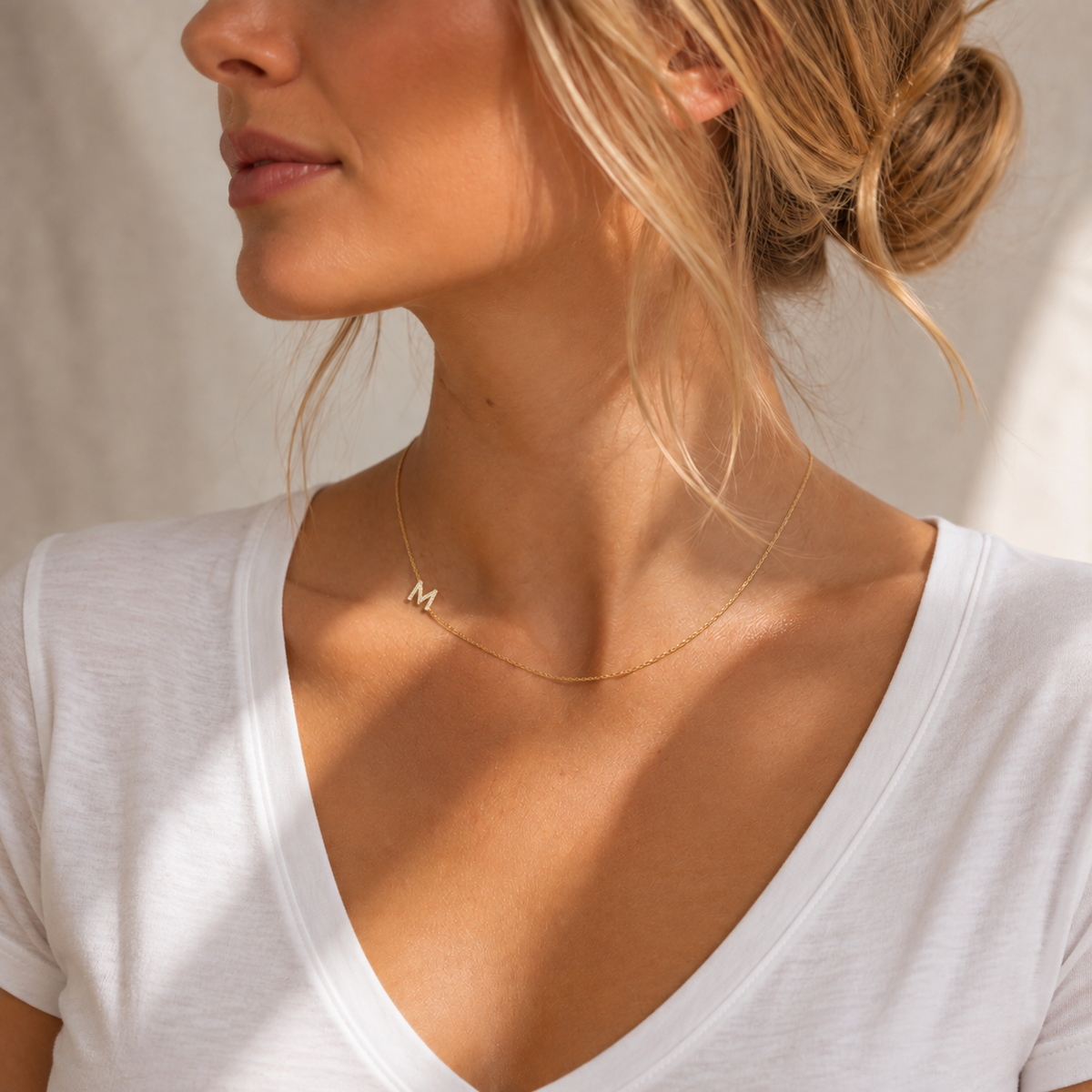 14K Gold Pave Diamond Letter M Necklace