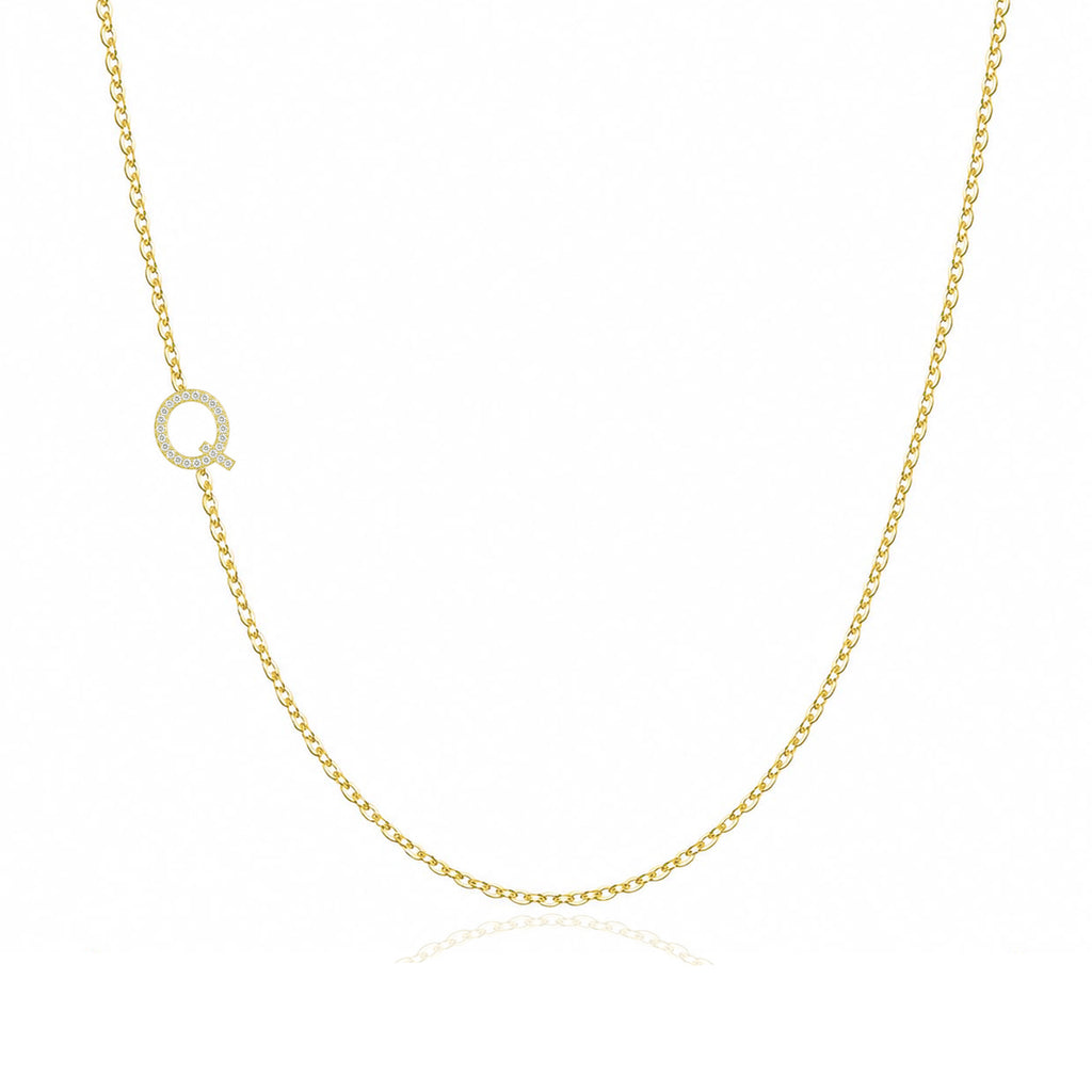 14K Gold Pave Diamond Letter Q Necklace