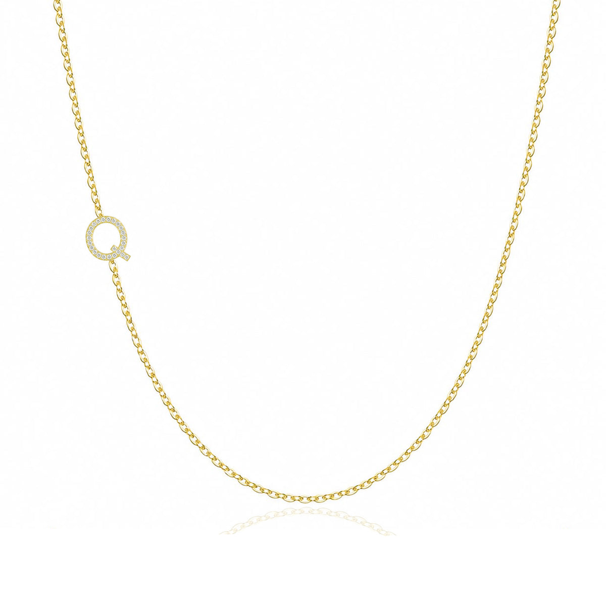 14K Gold Pave Diamond Letter Q Necklace