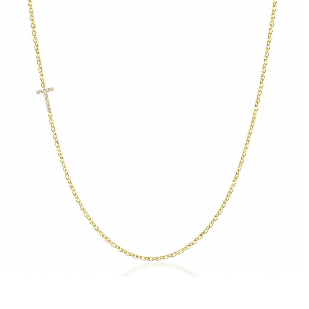 14K Gold Pave Diamond Letter T Necklace