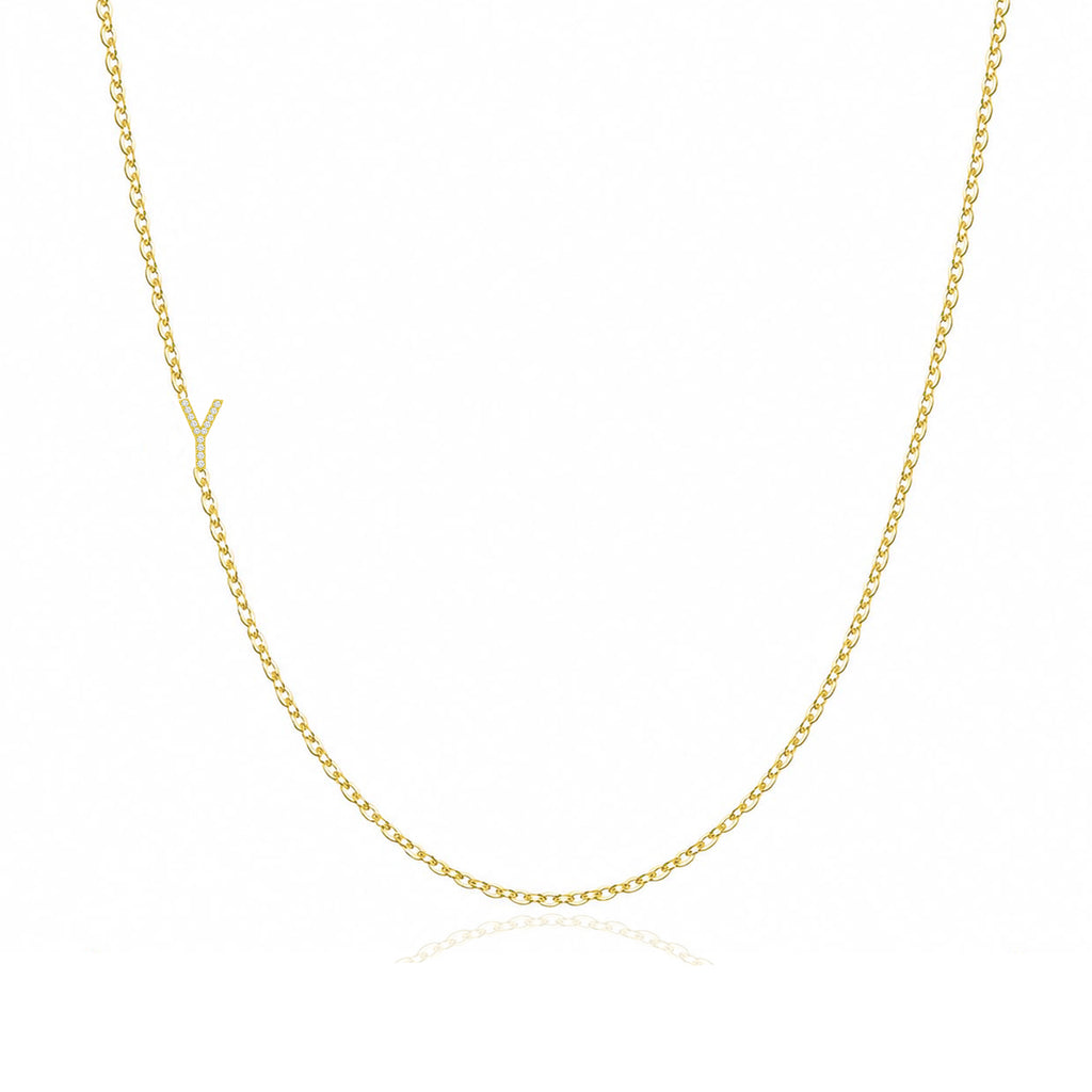 14K Gold Pave Diamond Letter Y Necklace