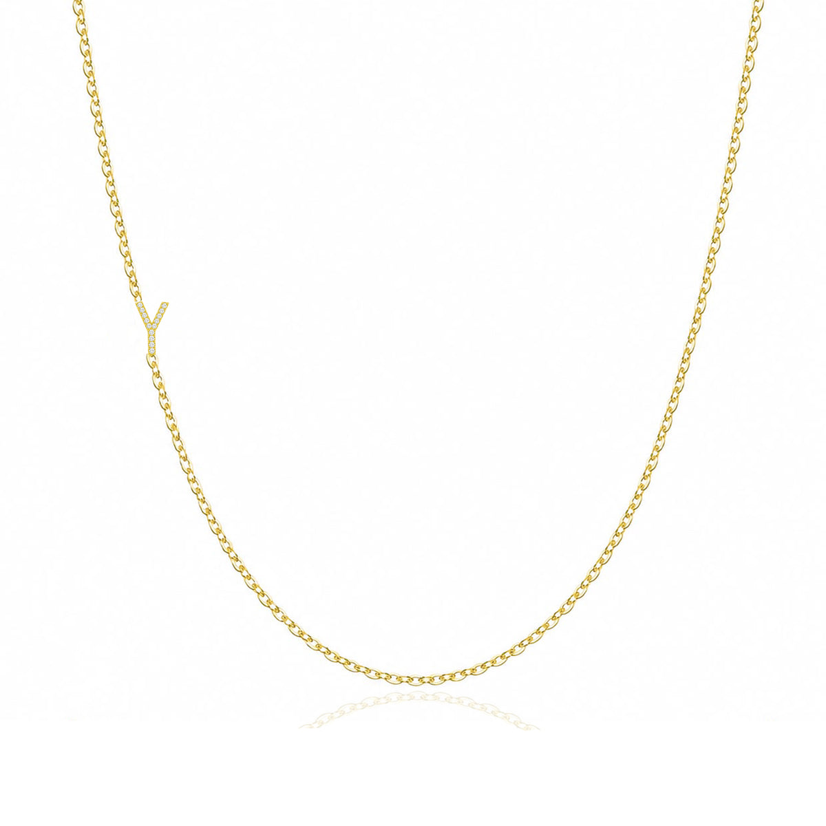 14K Gold Pave Diamond Letter Y Necklace
