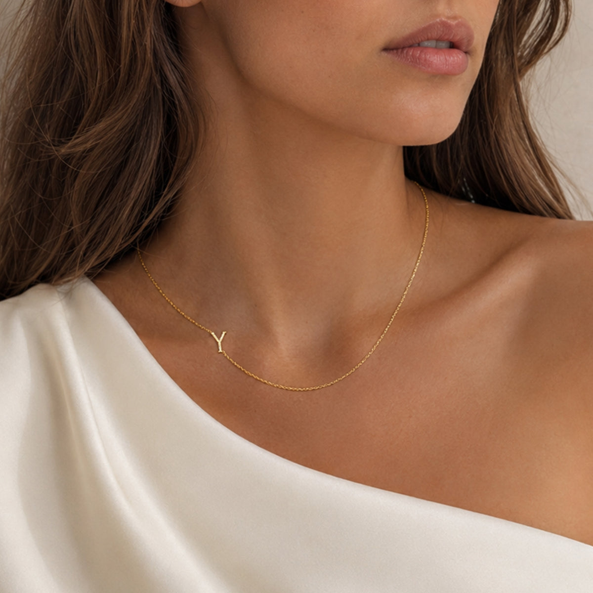 14K Gold Pave Diamond Letter Y Necklace