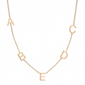 14k gold five-letter initial necklace with personalized sideways charms on white background