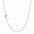 14k gold cross pave diamond necklace on white background