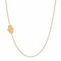 14k gold hamsa necklace on white background