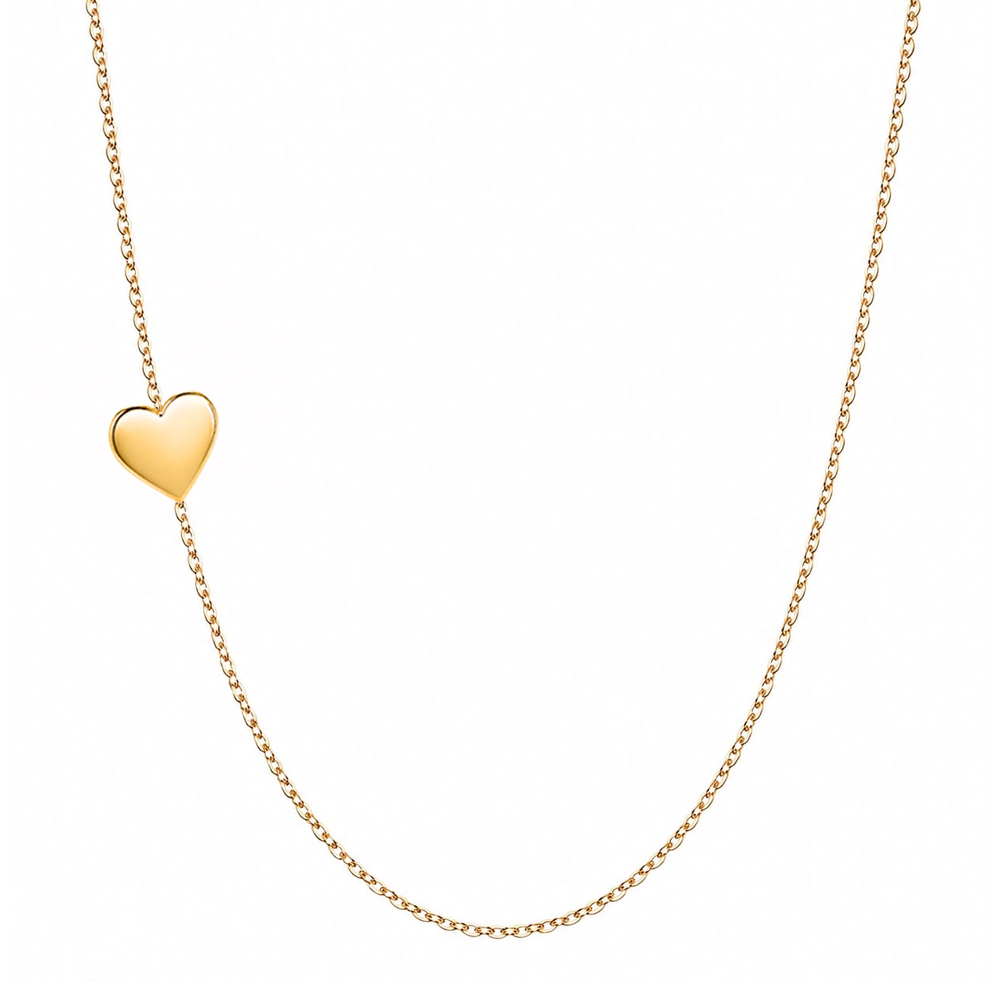 14k gold heart necklace on white background