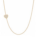 14k gold heart pave diamond necklace on white background