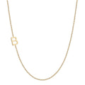 14k gold initial necklace with letter B pendant on white background