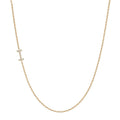 14k gold initial necklace with letter I pave diamond pendant on white background