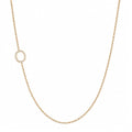 14k gold initial necklace with letter O pave diamond pendant on white background