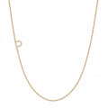 14k gold initial necklace with letter P pave diamond pendant on white background