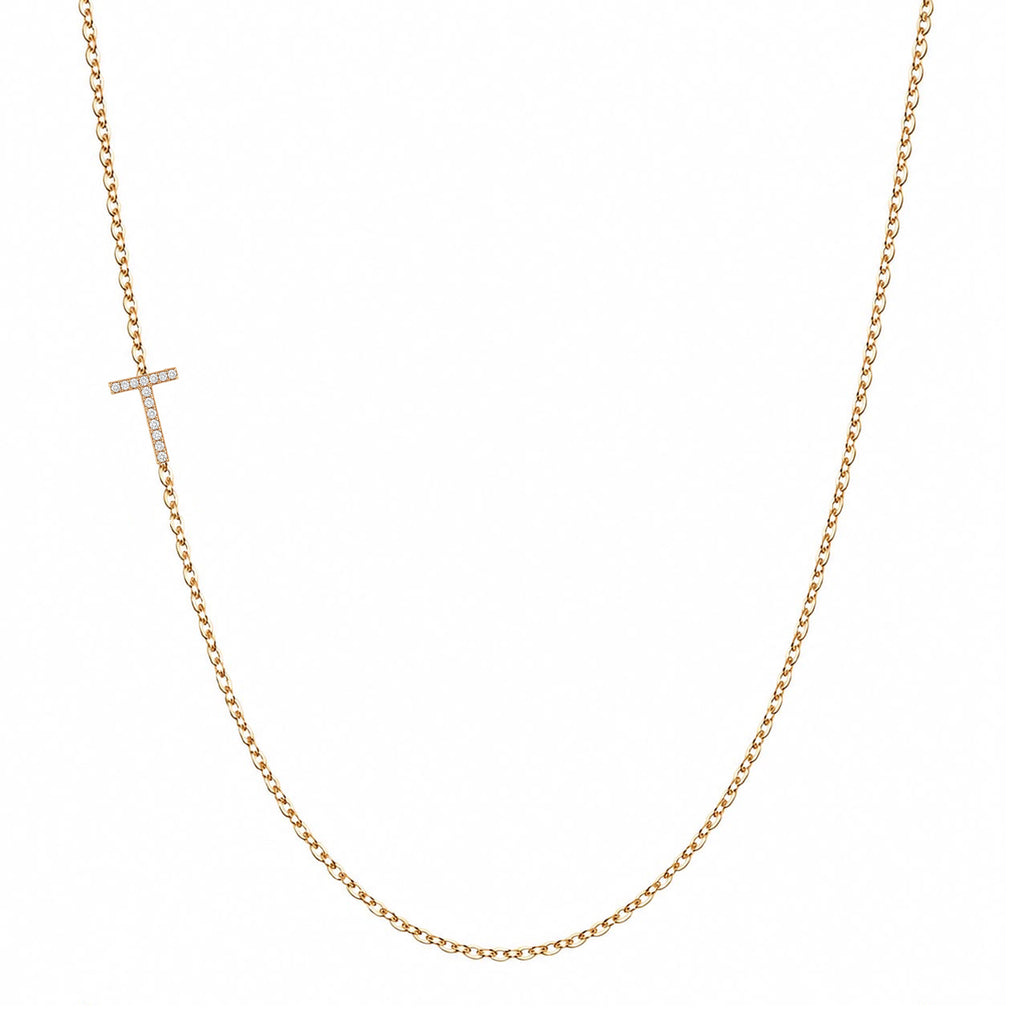 14K Gold Pave Diamond Letter T Necklace