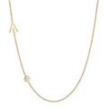 14k gold monogram necklace with solitaire diamond on white background