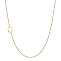 14k gold sideways initial necklace with letter C pendant on white background