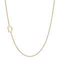 14k gold sideways initial necklace with letter D pendant on white background