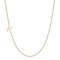 14k gold sideways initial necklace with letter K pendant on white background