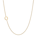 14k gold sideways initial necklace with letter P pendant on white background