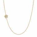 14k gold sideways paw pave diamond necklace on white background