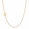 14k gold sideways peace necklace on white background