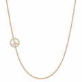 14k gold sideways peace pave diamond necklace on white background