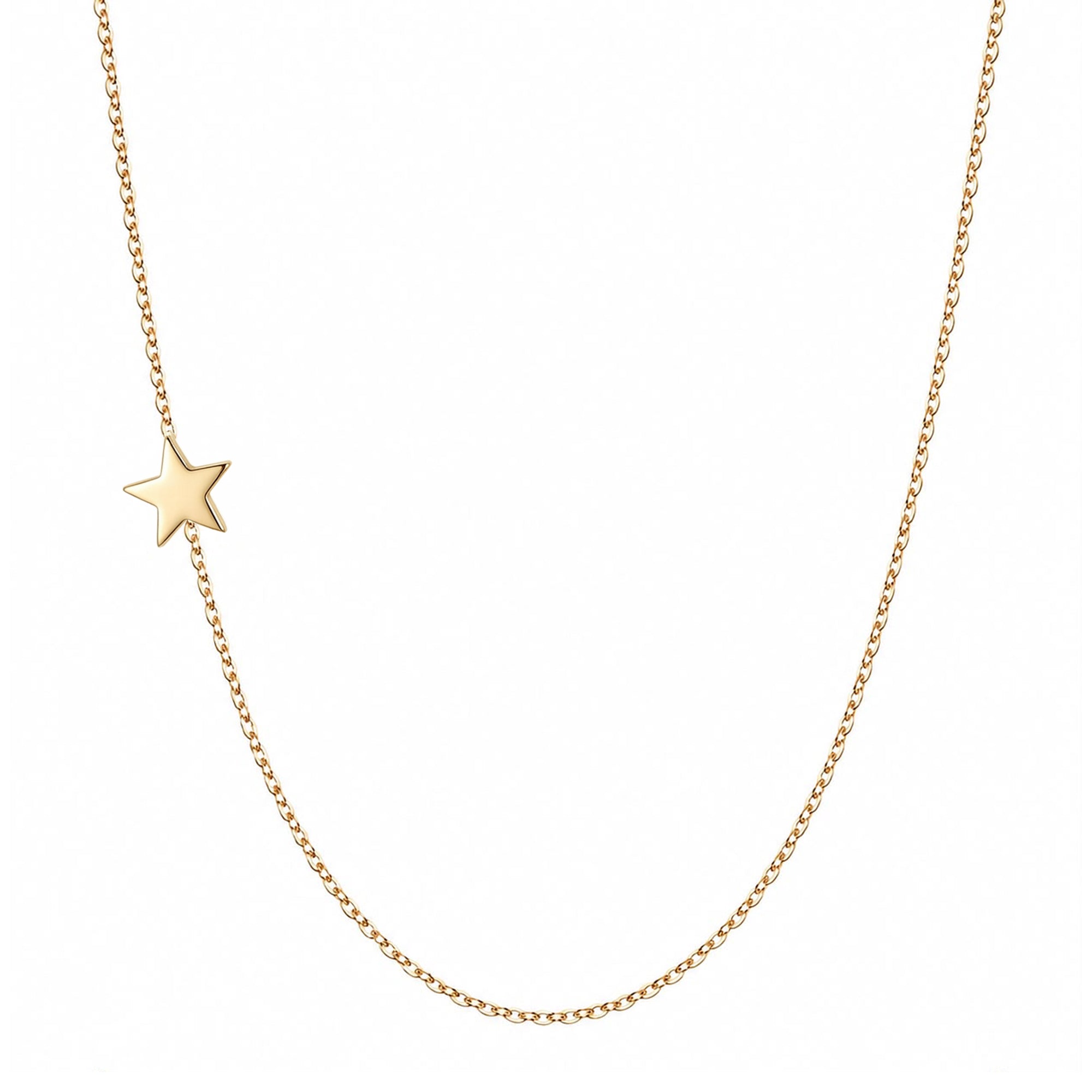 14k gold sideways star necklace on white background