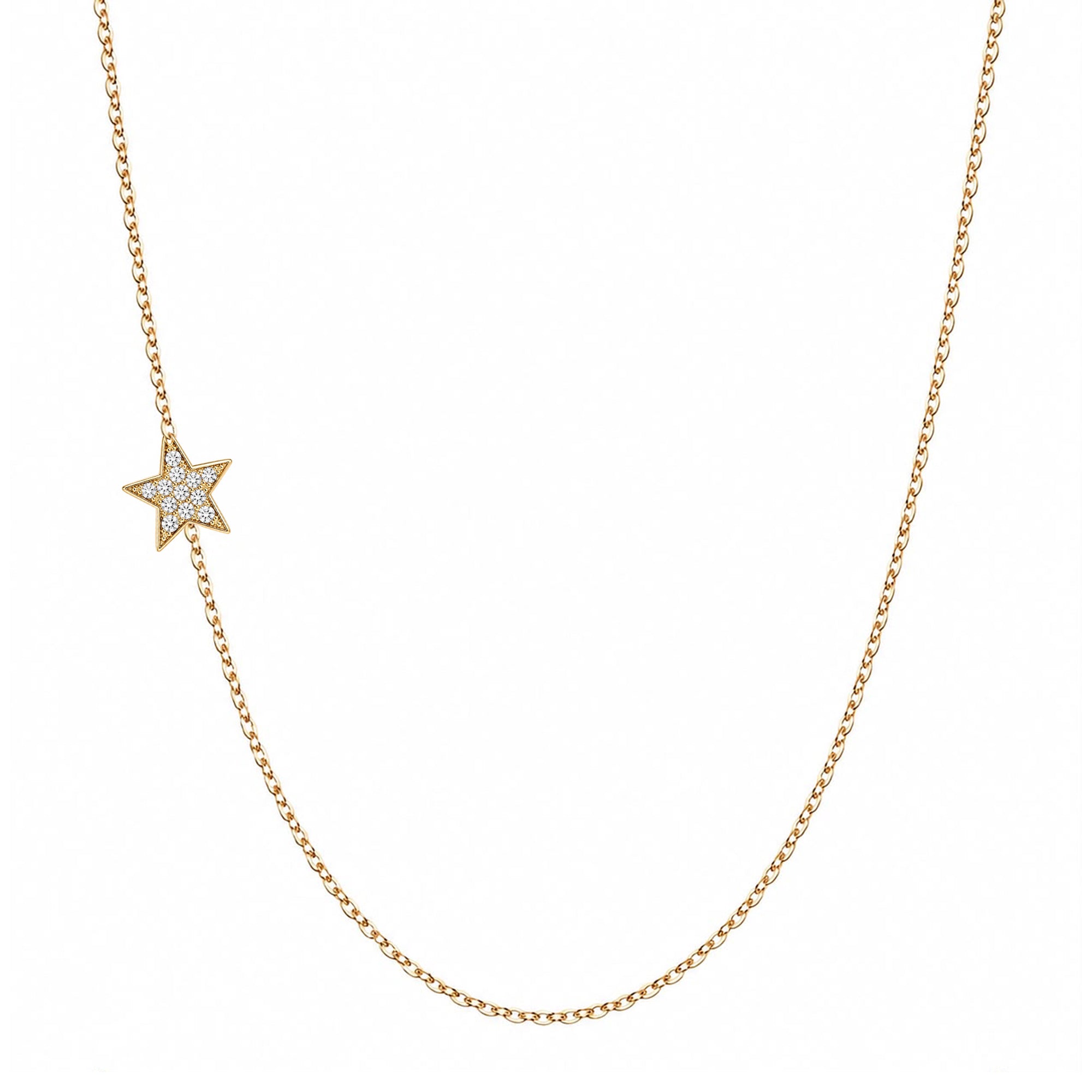 14k gold star pave diamond necklace on white background