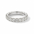 Sterling silver lab grown diamond eternity ring on white background